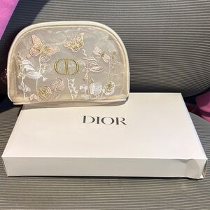 Dior Cream Floral Embroidered Cosmetic Bag (no box)